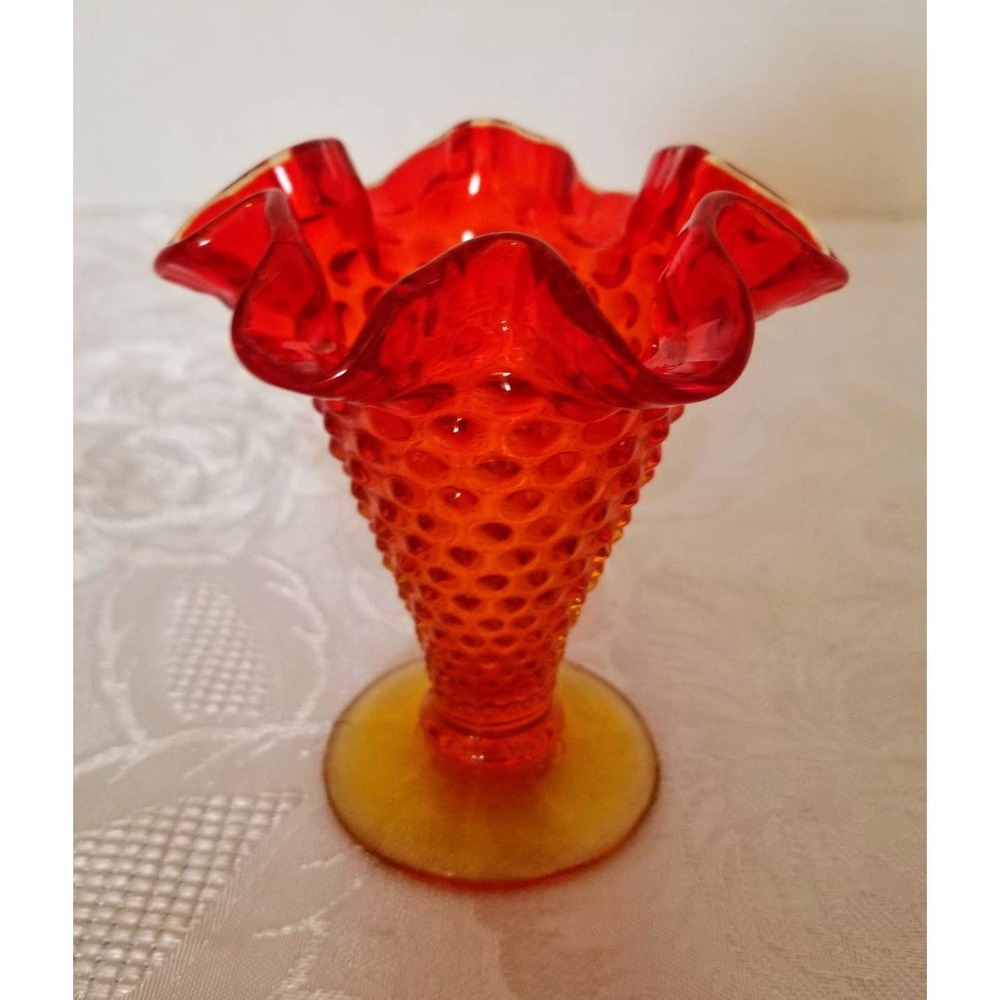 Fenton Amberina Hobnail 4" Trumpet Vase